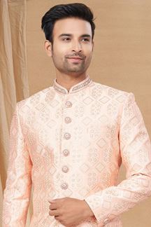 Picture of Creative Peach and Maroon Colored Designer Indo-Western Readymade Sherwani