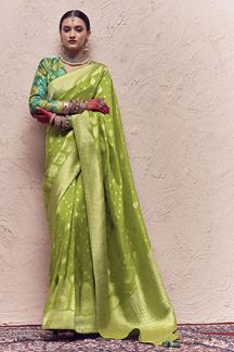 Picture of Dazzling Green Colored Designer Saree