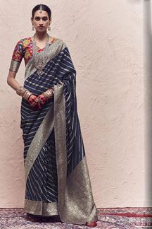 Picture of Bollywood Navy Blue Colored Designer Saree