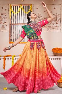 Picture of Glorious Yellow and Rani Pink Colored Designer Lehenga Choli