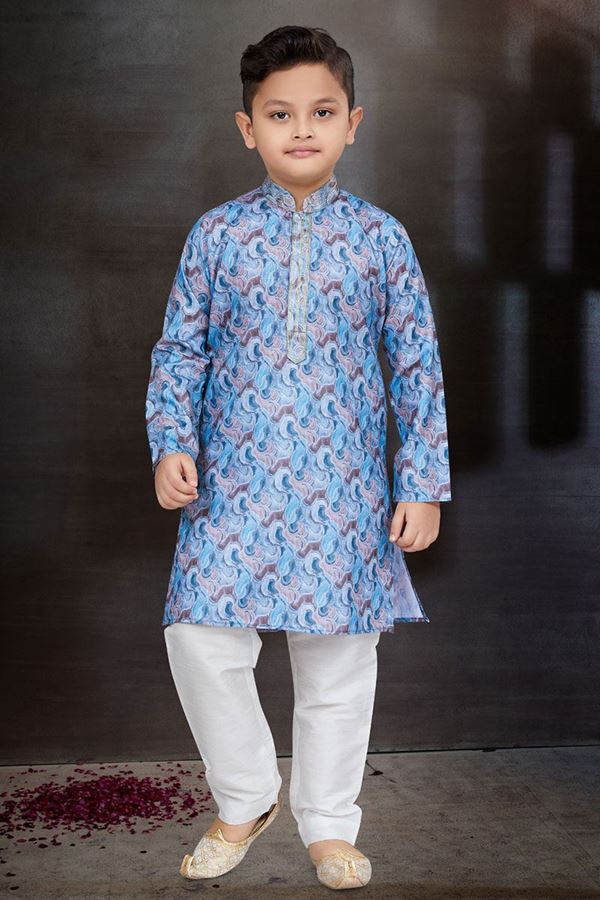 Picture of Exquisite Blue Colored Designer Kid’s Kurta Pajama Set