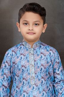 Picture of Exquisite Blue Colored Designer Kid’s Kurta Pajama Set