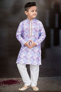 Picture of Charismatic Light Lavender Colored Designer Kid’s Kurta Pajama Set