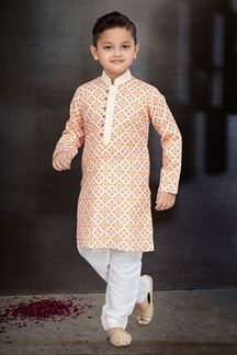 Picture of Spectacular Orange Colored Designer Kid’s Kurta Pajama Set