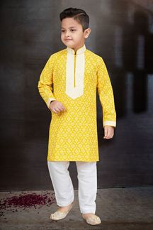 Picture of Splendid Yellow Colored Designer Kid’s Kurta Pajama Set