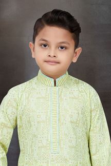 Picture of Royal Pista Green Colored Designer Kid’s Kurta Pajama Set