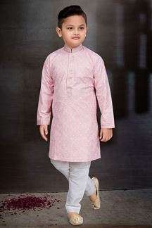 Picture of Vibrant Light Pink Colored Designer Kid’s Kurta Pajama Set