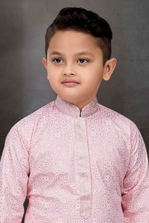 Picture of Vibrant Light Pink Colored Designer Kid’s Kurta Pajama Set