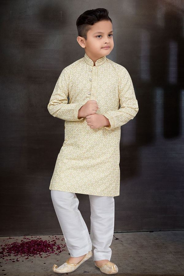 Picture of Awesome Light gold Colored Designer Kid’s Kurta Pajama Set