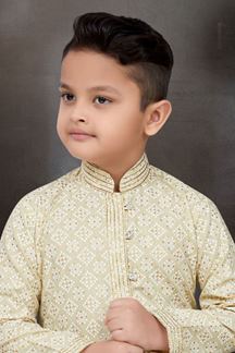 Picture of Awesome Light gold Colored Designer Kid’s Kurta Pajama Set