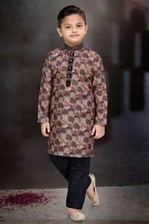 Picture of Delightful Brown and Black Colored Designer Kid’s Kurta Pajama Set