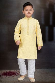 Picture of Artistic Yellow Colored Designer Kid’s Kurta Pajama Set