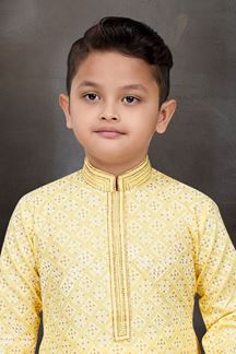 Picture of Artistic Yellow Colored Designer Kid’s Kurta Pajama Set