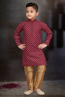 Picture of Enticing Maroon Colored Designer Kid’s Kurta Pajama Set
