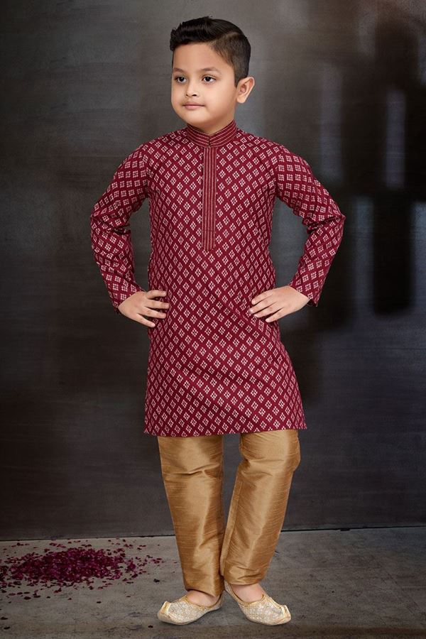 Picture of Enticing Maroon Colored Designer Kid’s Kurta Pajama Set