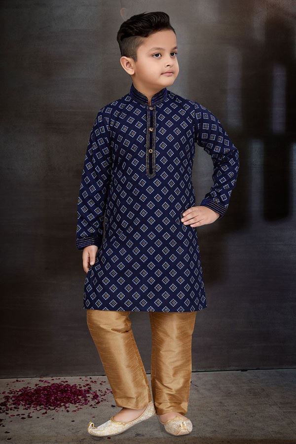 Picture of Aesthetic Navy Blue Colored Designer Kid’s Kurta Pajama Set