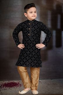 Picture of Exuberant Black Colored Designer Kid’s Kurta Pajama Set