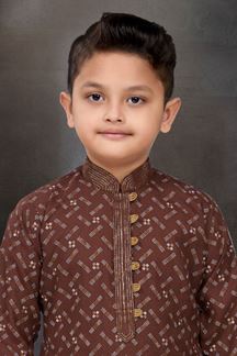 Picture of Majestic Coffee Colored Designer Kid’s Kurta Pajama Set