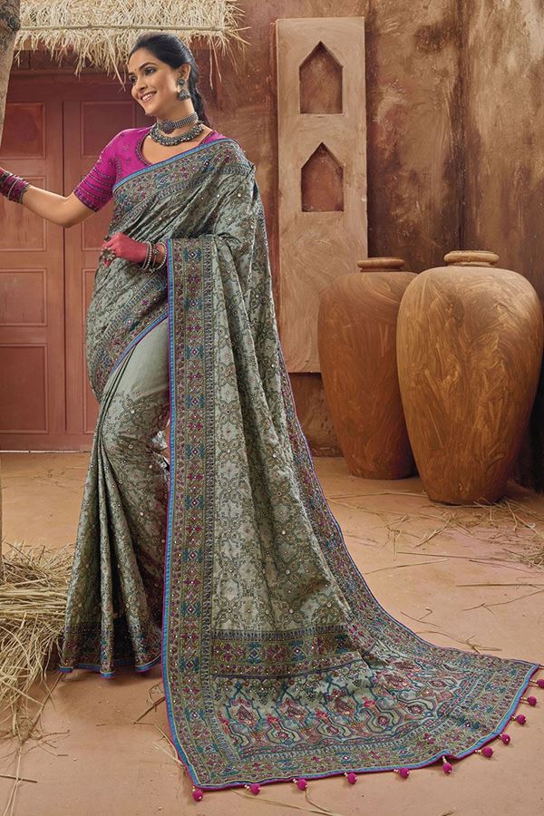 Picture of Vibrant Mehendi Colored Designer Saree