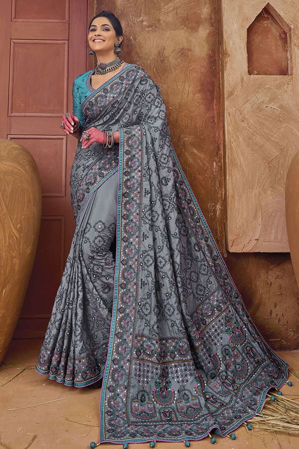 Picture of Striking Grey Colored Designer Saree