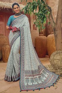 Picture of Dazzling Grey Colored Designer Saree