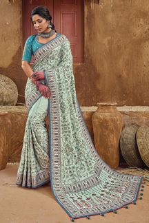 Picture of Smashing Sky Blue Colored Designer Saree