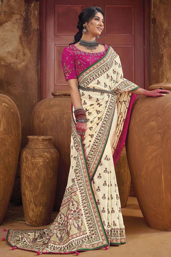 Picture of Charismatic Cream Colored Designer Saree