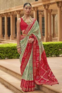 Picture of Marvelous Green and Red Colored Designer Saree