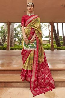 Picture of Glamorous Green and Red Colored Designer Saree