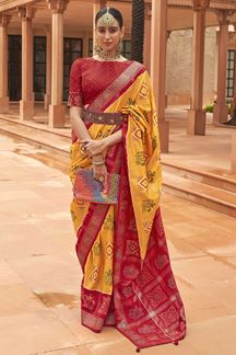 Picture of Exquisite Yellow and Red Colored Designer Saree