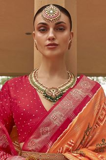 Picture of Enticing Orange and Pink Colored Designer Saree