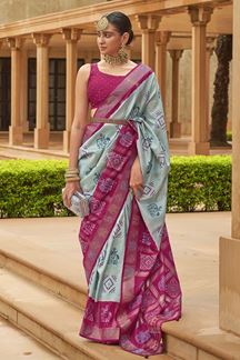 Picture of Artistic Light Blue and Pink Colored Designer Saree