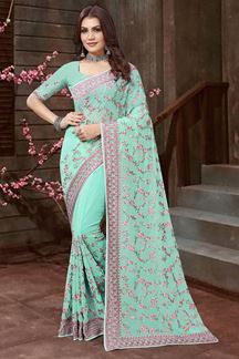 Picture of Marvelous Sea Green Colored Designer Saree