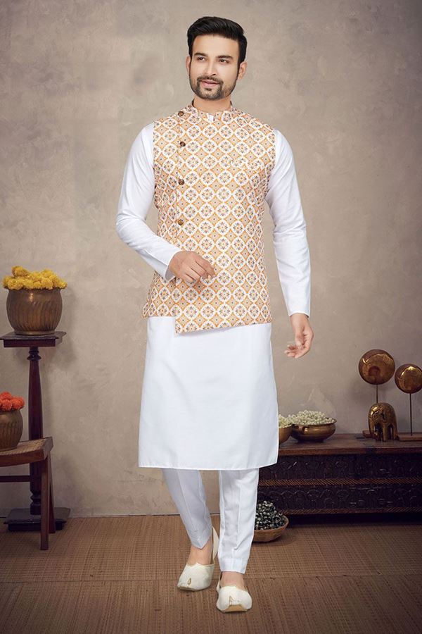 Picture of Exquisite White Colored Designer Kurta Pajama Set