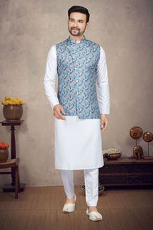 Picture of Captivating White Colored Designer Kurta Pajama Set