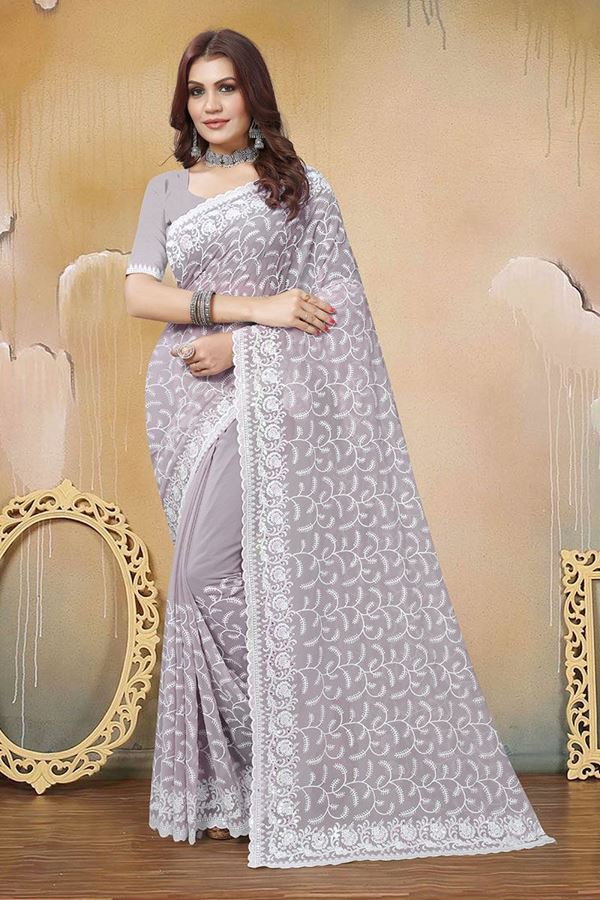 Picture of Exuberant Lavender Colored Designer Saree