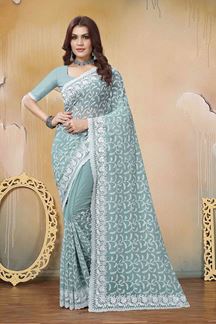 Picture of Dashing Sea Green Colored Designer Saree