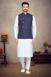 Picture of Spectacular White Colored Designer Kurta Pajama Set