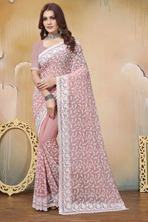 Picture of Stylish Dusty Peach Colored Designer Saree