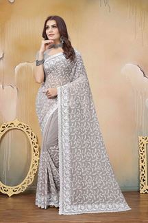Picture of Amazing Dusty Mouse Colored Designer Saree