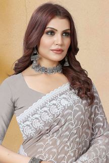 Picture of Amazing Dusty Mouse Colored Designer Saree