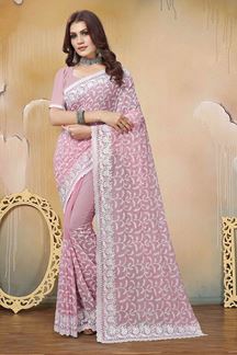 Picture of Vibrant Dusty Pink Colored Designer Saree