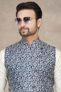 Picture of Royal Cream Colored Designer Kurta Pajama Set