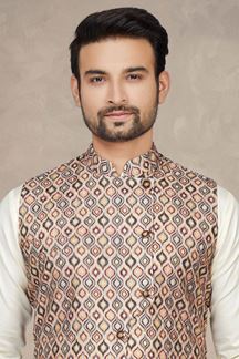 Picture of Vibrant Cream Colored Designer Kurta Pajama Set