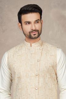 Picture of Amazing Cream Colored Designer Kurta Pajama Set