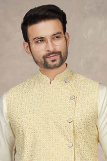 Picture of Awesome Cream Colored Designer Kurta Pajama Set