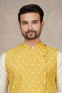 Picture of Impressive Cream Colored Designer Kurta Pajama Set