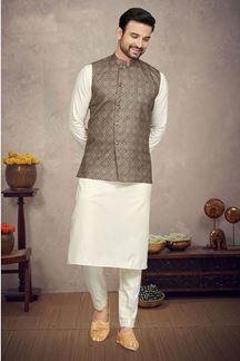 Picture of Delightful Cream Colored Designer Kurta Pajama Set