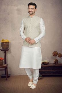 Picture of Appealing Off White Colored Designer Kurta Pajama Set