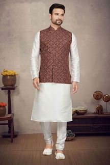 Picture of Fashionable Off White Colored Designer Kurta Pajama Set